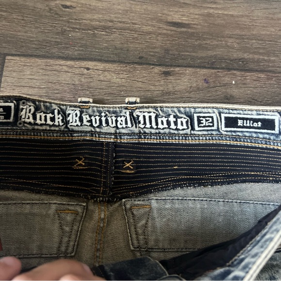 Rock Revival Men's Moto Elliot Distressed Slim Straight Jeans Size 32x32 - Picture 6 of 11